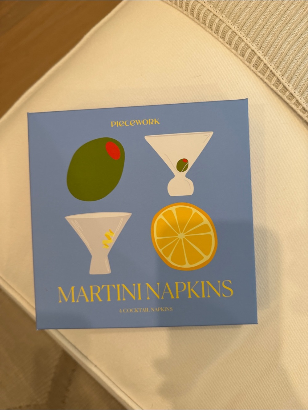 Martini Napkins 100% Linen Cocktail Napkins - Light Blue Set